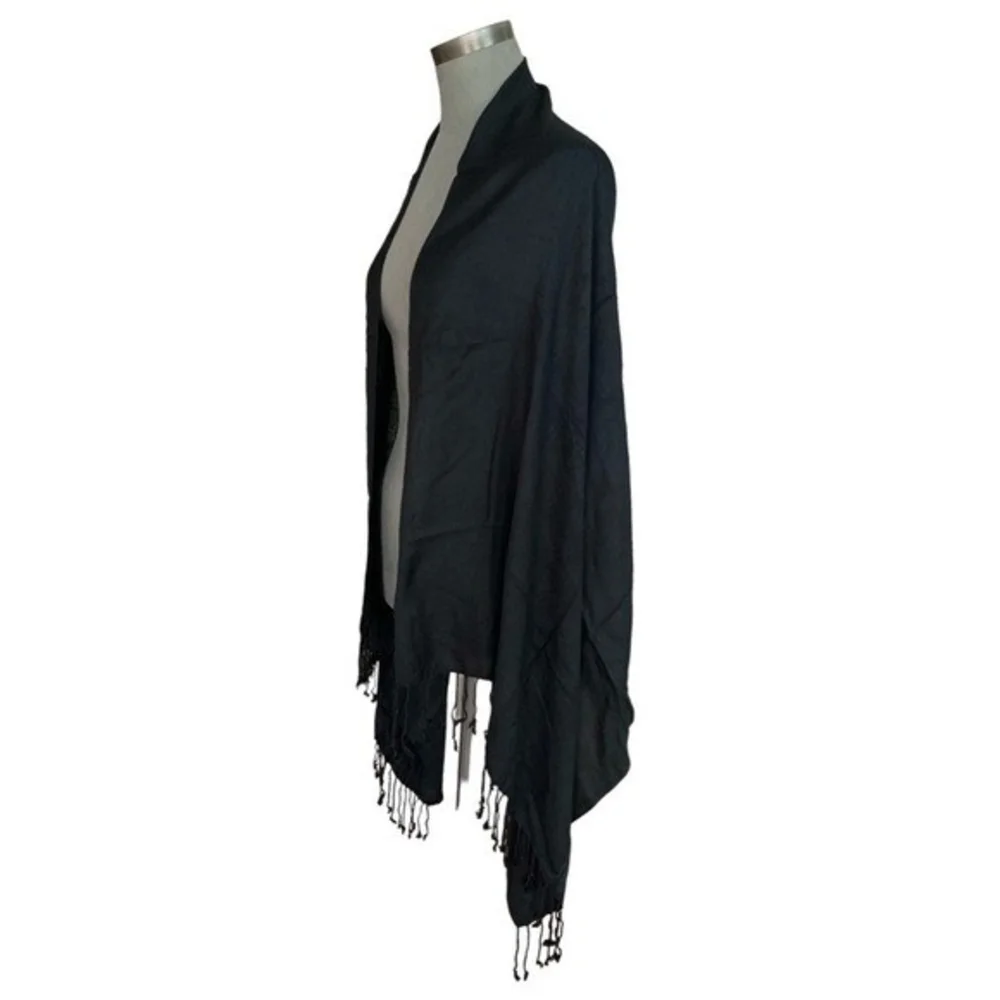 Bindya Lulla Black Viscose Fringe Scarf 54